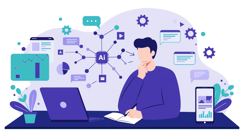 Illustrazione di una pipeline editoriale autopublisher AI con flusso di contenuti generati e pubblicati automaticamente su WordPress