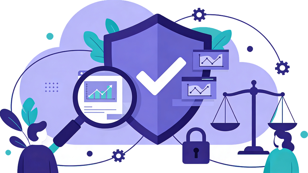 Illustrazione concettuale su marketing etico e AI responsabile: privacy, equità e trasparenza dei dati