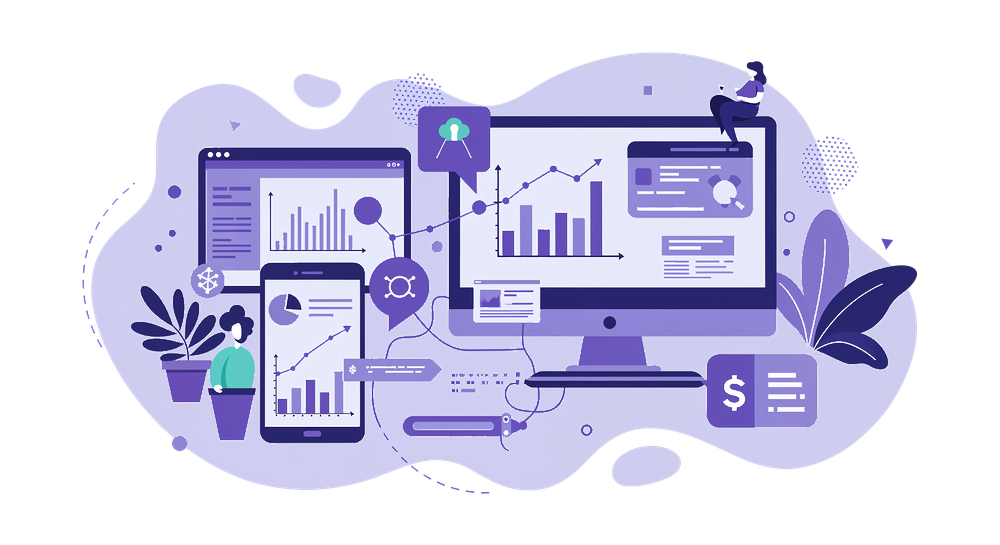 Imprenditore circondato da canali digitali interconnessi che rappresentano una strategia di marketing omnicanale integrata