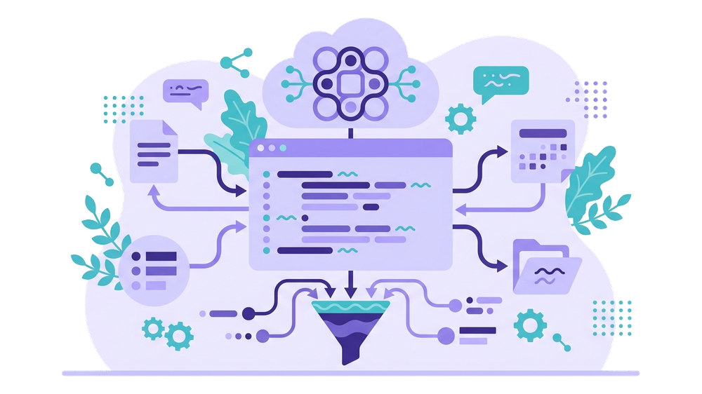 Illustrazione di codice JSON-LD con nodi di dati strutturati collegati per la SEO