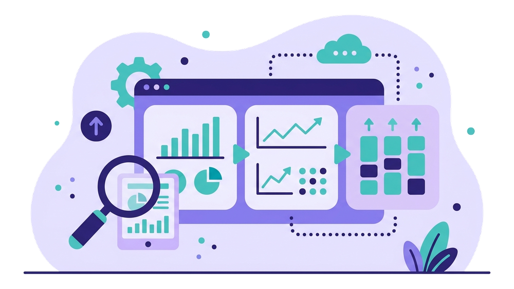 Dashboard di analisi con grafici e tabelle di metriche pubblicitarie di Meta Ads Manager