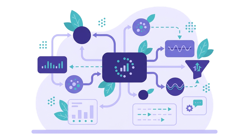 Illustrazione di rete di nodi collegati che rappresenta la link building tra siti web autorevoli