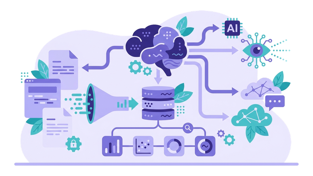 Illustrazione concettuale di un sistema RAG che collega un modello AI ai documenti e ai dati aziendali